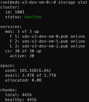 Пример выводимых данных по команде Storage stat.