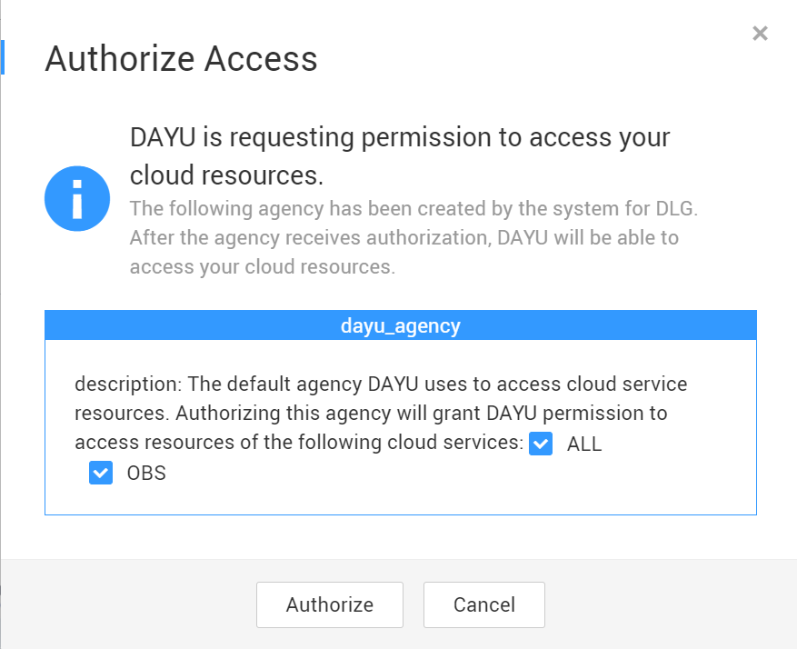 Получение доступа к облачным ресурсам для сервиса DataArts Studio